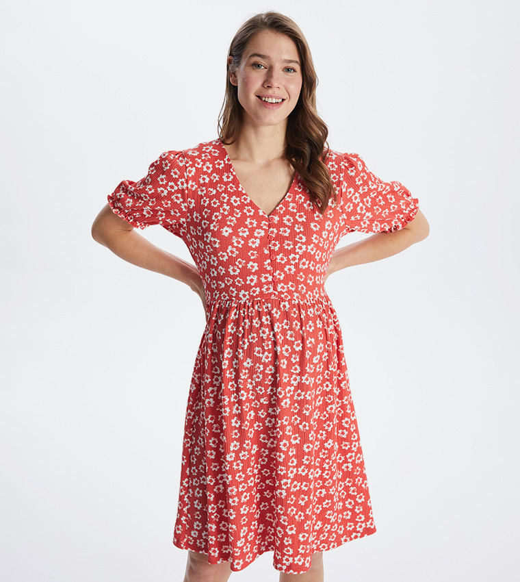 Floral Patterned V-Neck Maternity Mini Dress