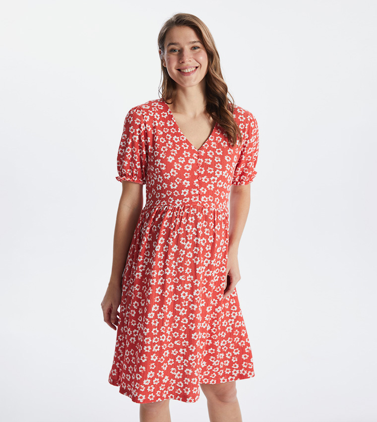 Floral Patterned V-Neck Maternity Mini Dress
