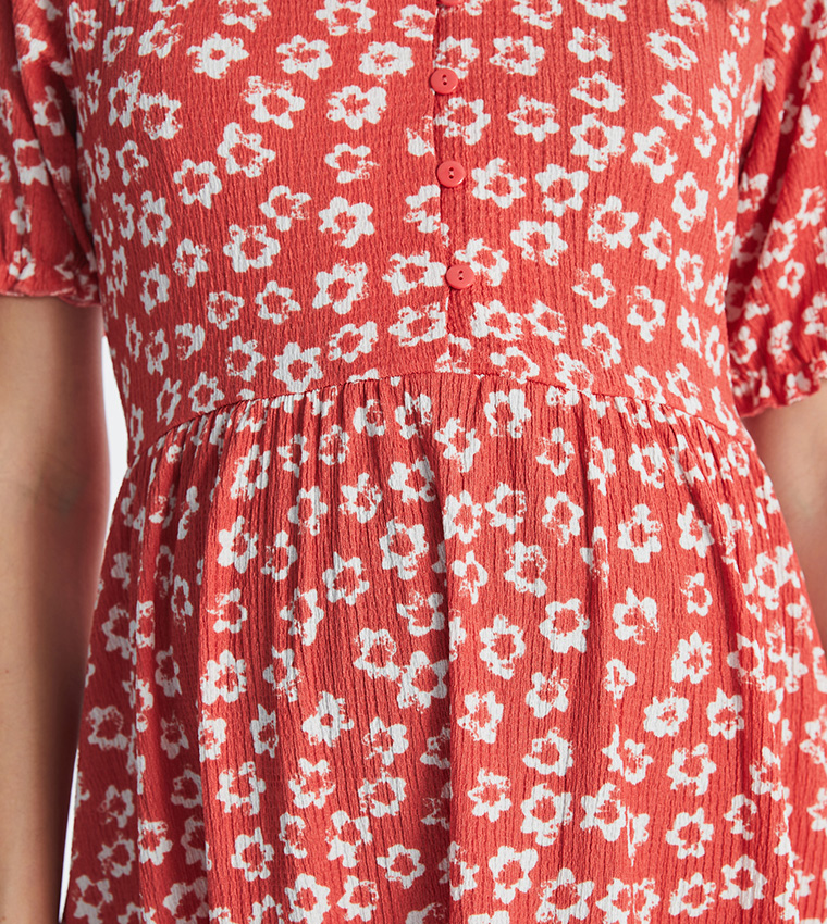 Floral Patterned V-Neck Maternity Mini Dress