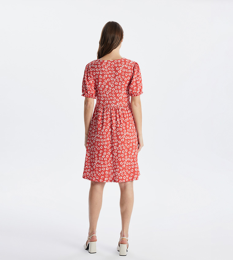 Floral Patterned V-Neck Maternity Mini Dress