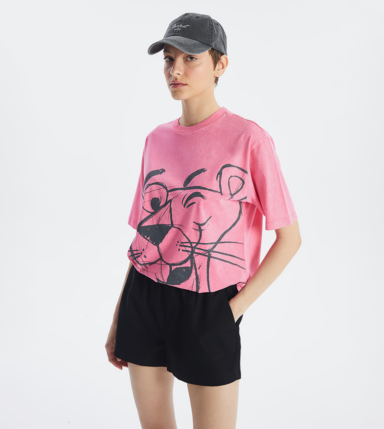 Pink Panther Printed Short Sleeves Oversized T-Shirt