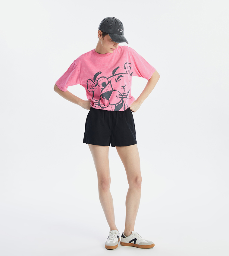Pink Panther Printed Short Sleeves Oversized T-Shirt