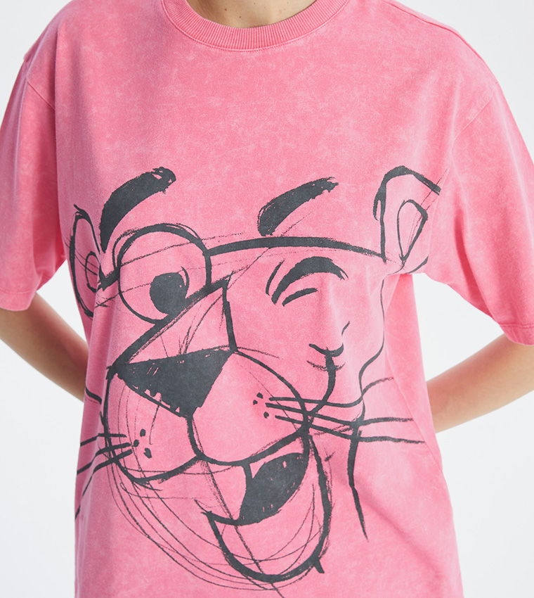 Pink Panther Printed Short Sleeves Oversized T-Shirt