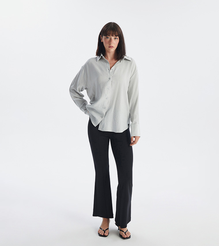 Solid Elastic Waist Flared Leggings