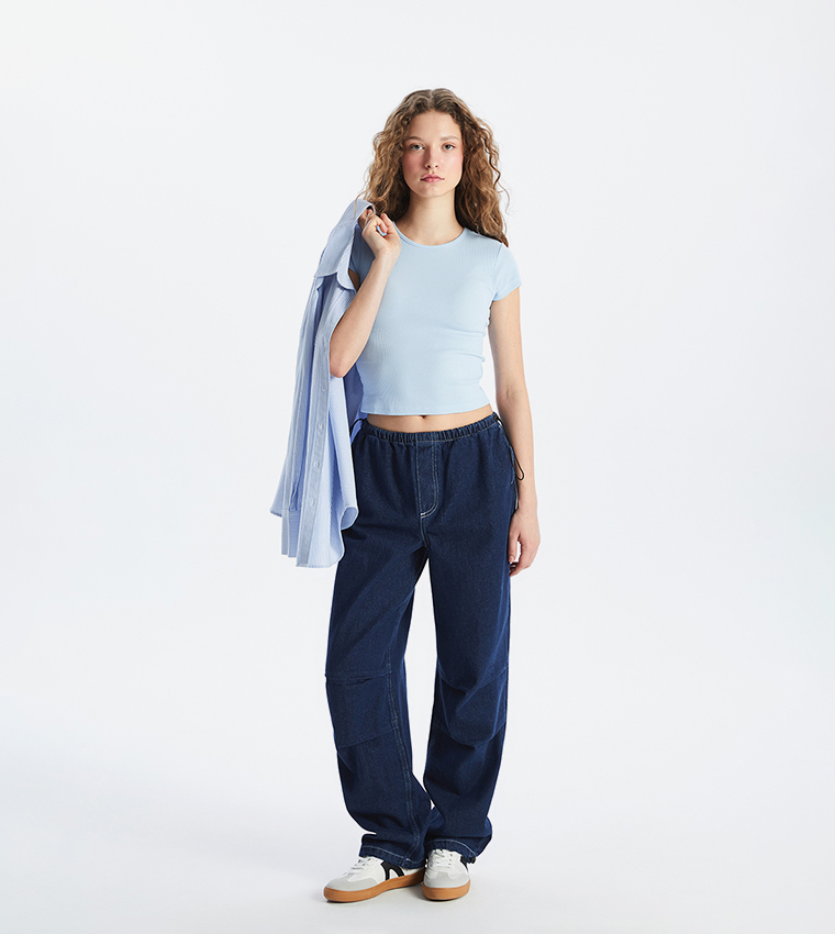 Ribbed Short Sleeves Crop Top