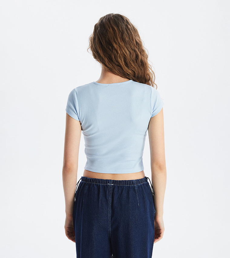 Ribbed Short Sleeves Crop Top