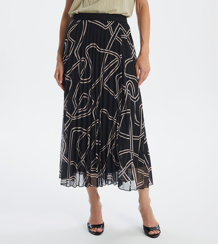 Patterned Elastic Waist Chiffon Midi Skirt
