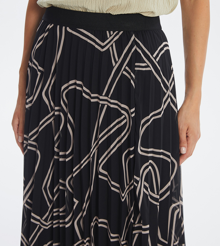Patterned Elastic Waist Chiffon Midi Skirt