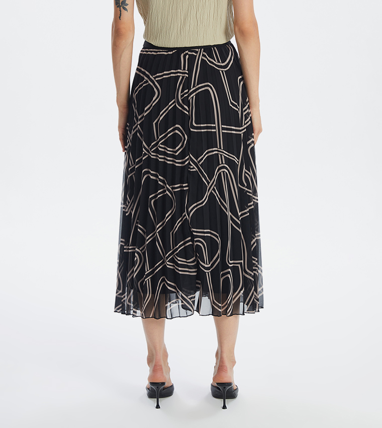 Patterned Elastic Waist Chiffon Midi Skirt