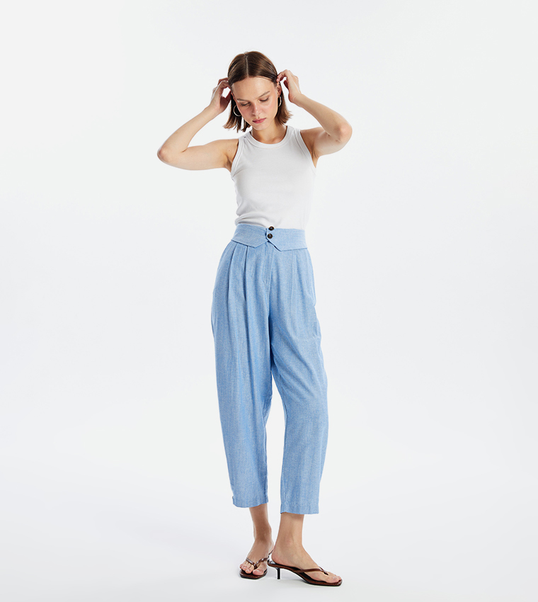 Foldover Waist Relaxed Fit Cropped Pants
