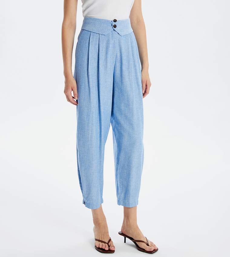 Foldover Waist Relaxed Fit Cropped Pants