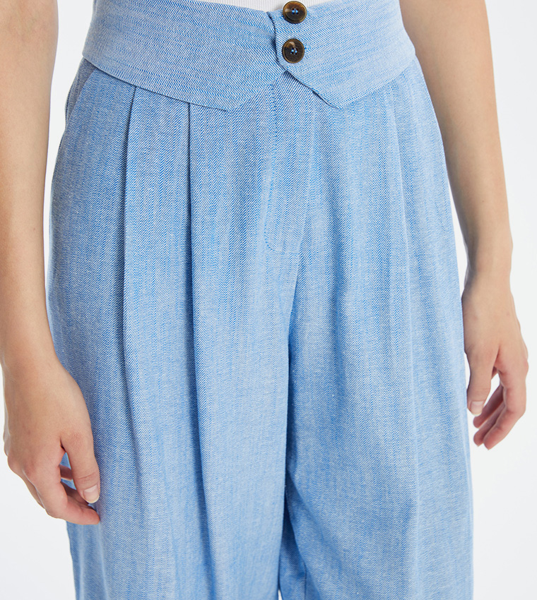 Foldover Waist Relaxed Fit Cropped Pants