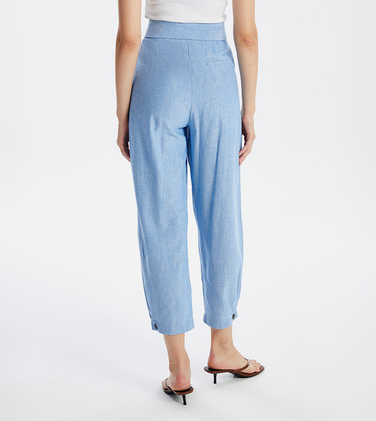 Foldover Waist Relaxed Fit Cropped Pants