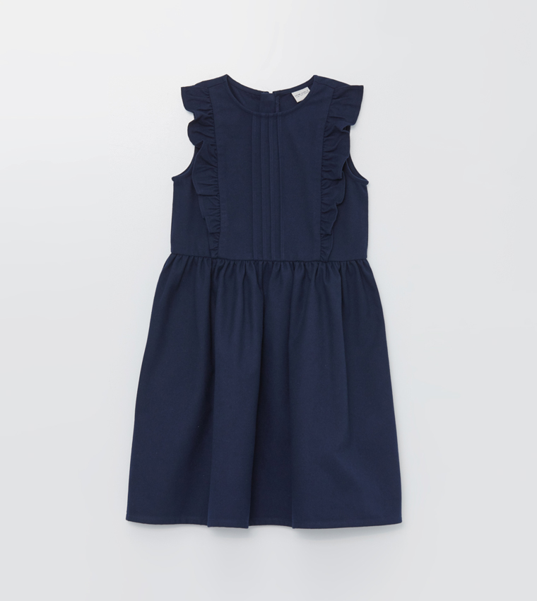 Solid Ruffle Trim Flared Dress