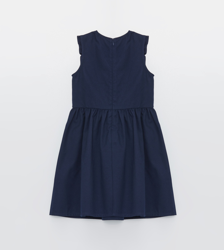 Solid Ruffle Trim Flared Dress