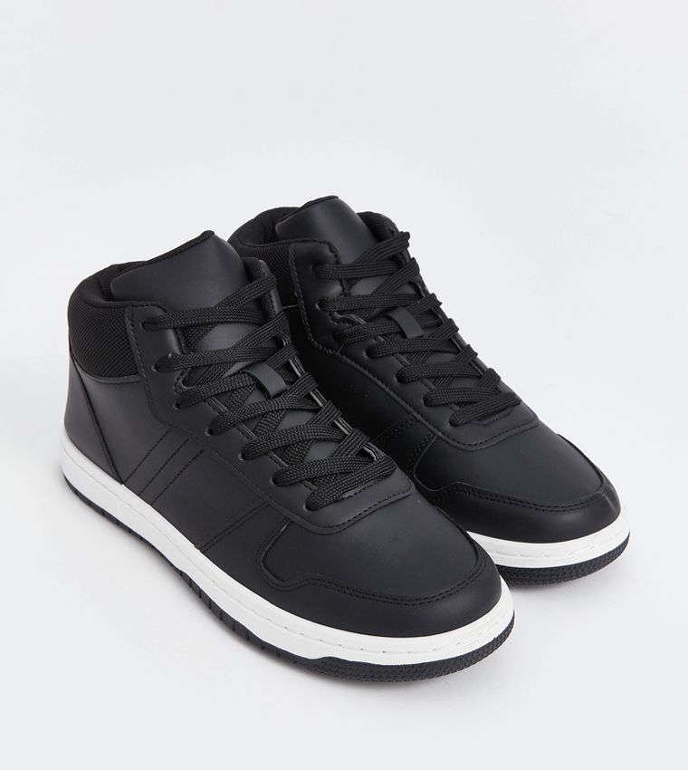 Textured Mid-Top Lace-Up Sneakers