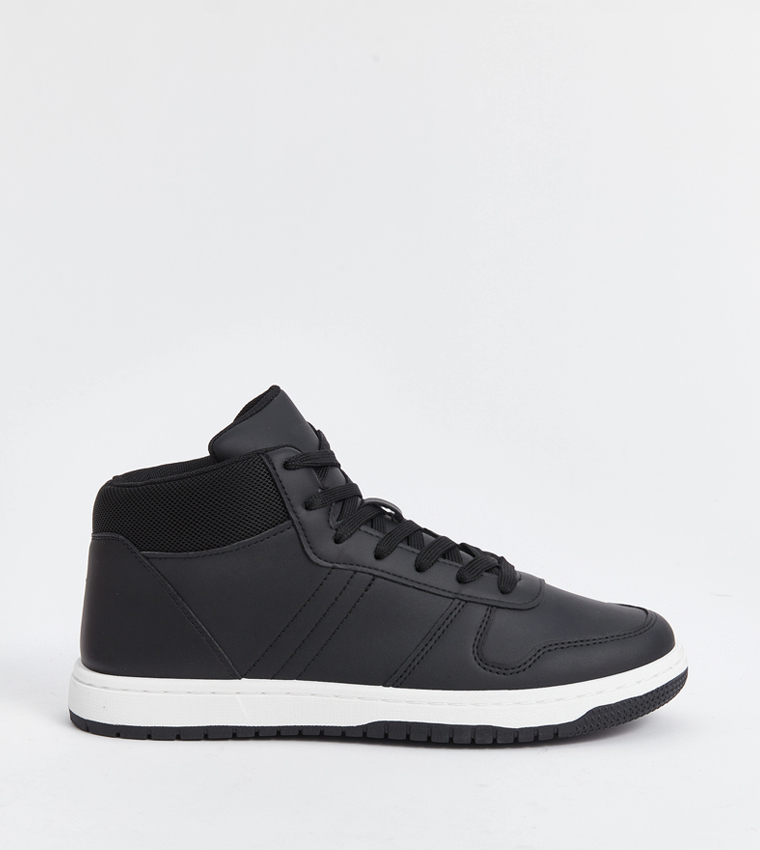 Textured Mid-Top Lace-Up Sneakers