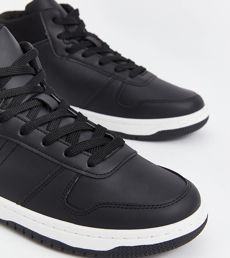 Textured Mid-Top Lace-Up Sneakers