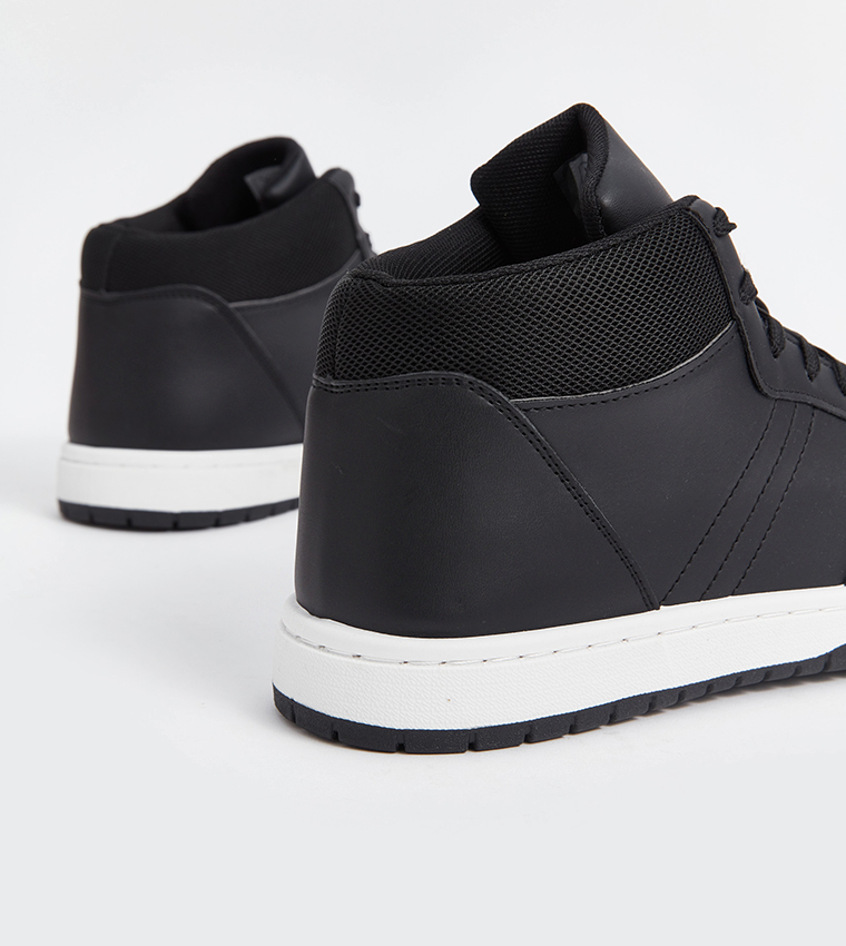 Textured Mid-Top Lace-Up Sneakers