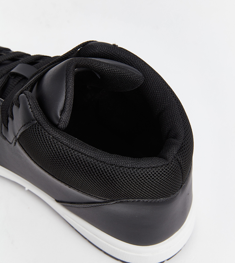 Textured Mid-Top Lace-Up Sneakers