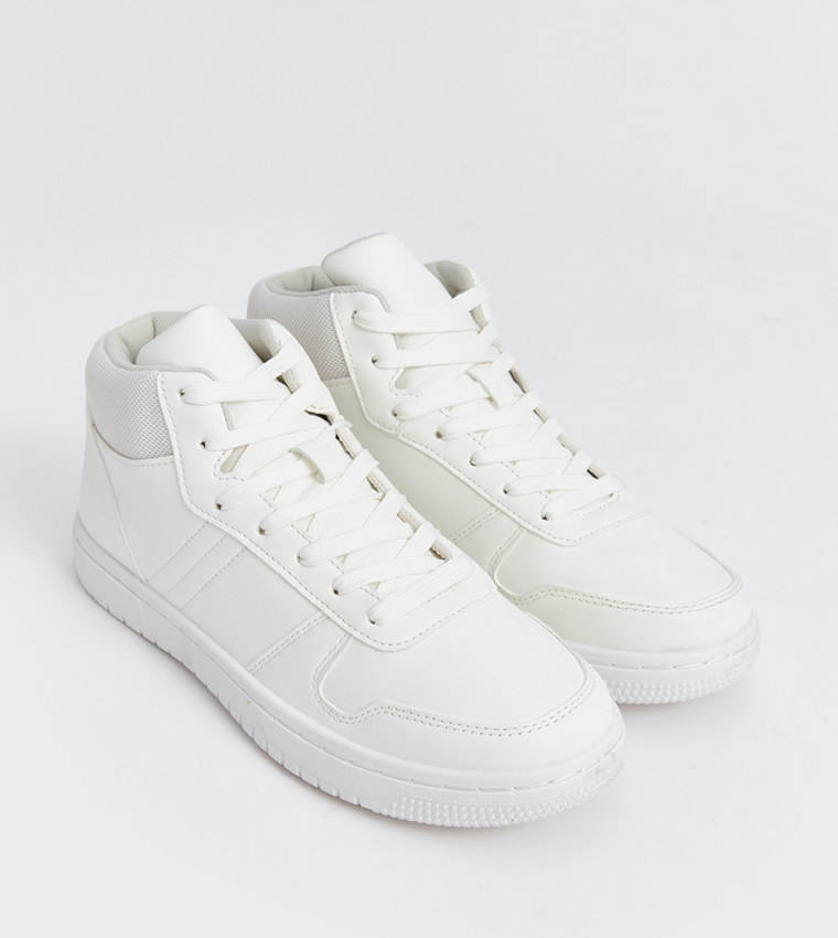 Textured Mid-Top Lace-Up Sneakers