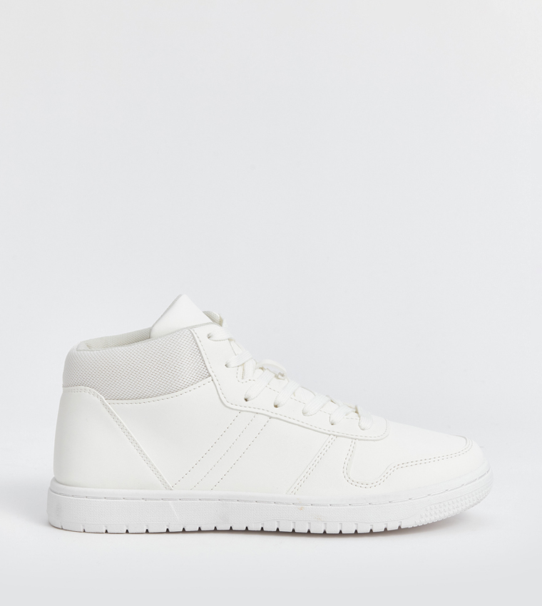 Textured Mid-Top Lace-Up Sneakers