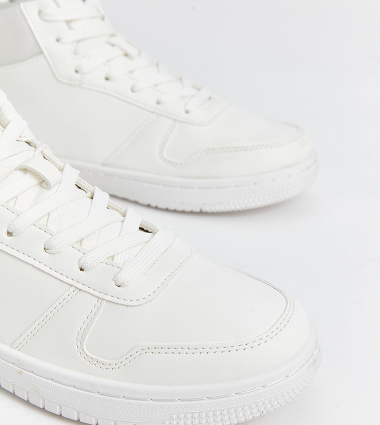 Textured Mid-Top Lace-Up Sneakers