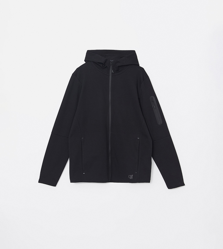 Solid Hooded Zipper Jacket