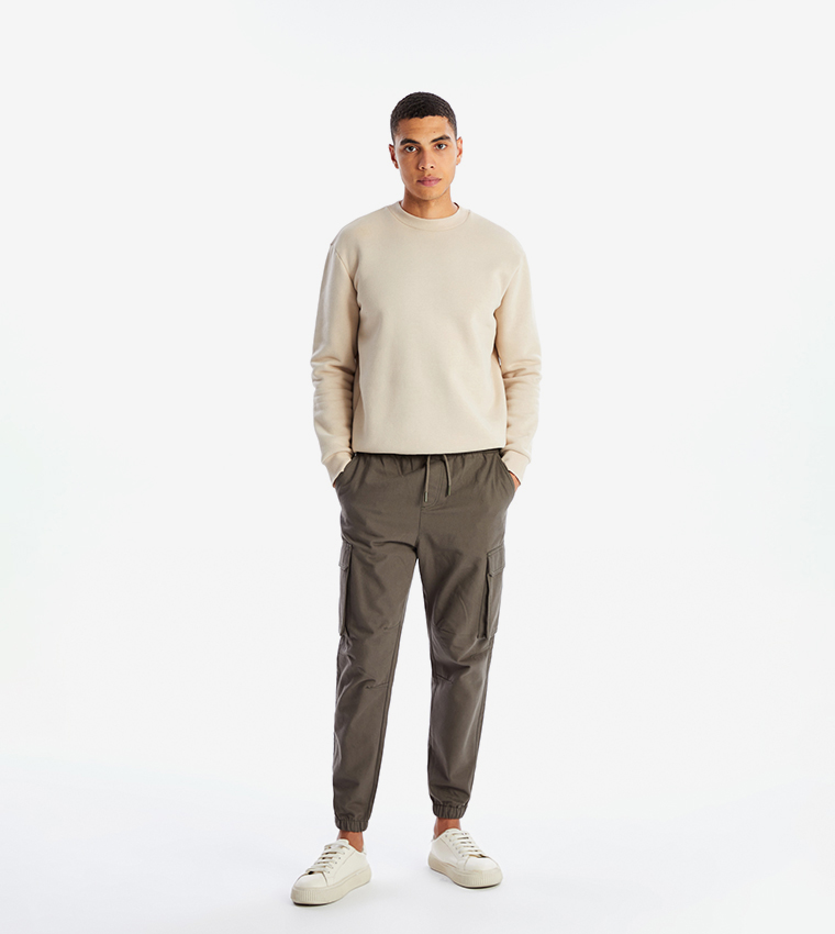 Mid Rise Drawstring Waist Cargo Trousers