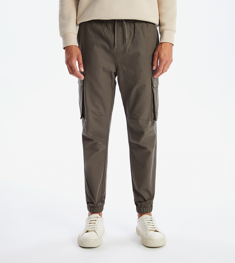Mid Rise Drawstring Waist Cargo Trousers
