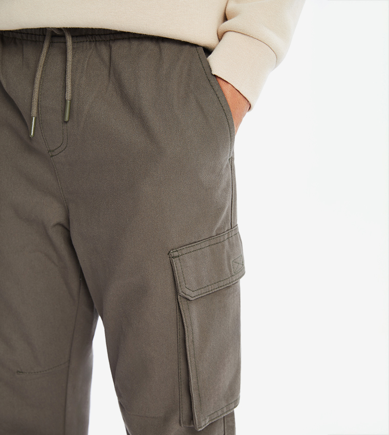 Mid Rise Drawstring Waist Cargo Trousers