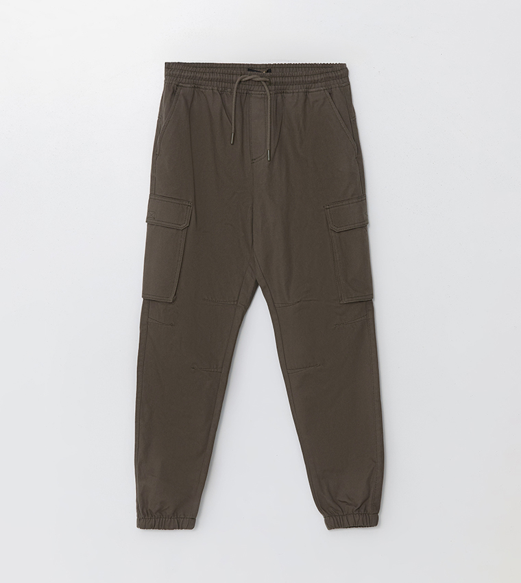 Mid Rise Drawstring Waist Cargo Trousers