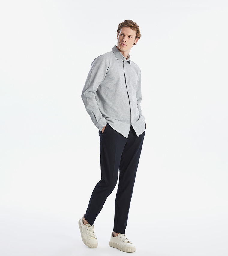 Solid Mid Rise Slim Fit Trousers