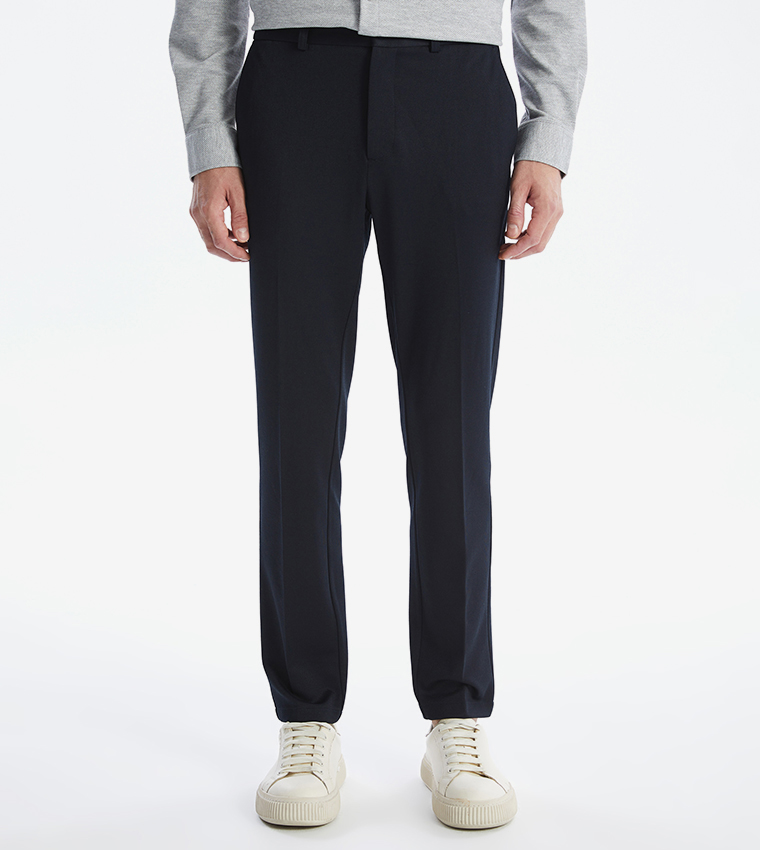Solid Mid Rise Slim Fit Trousers