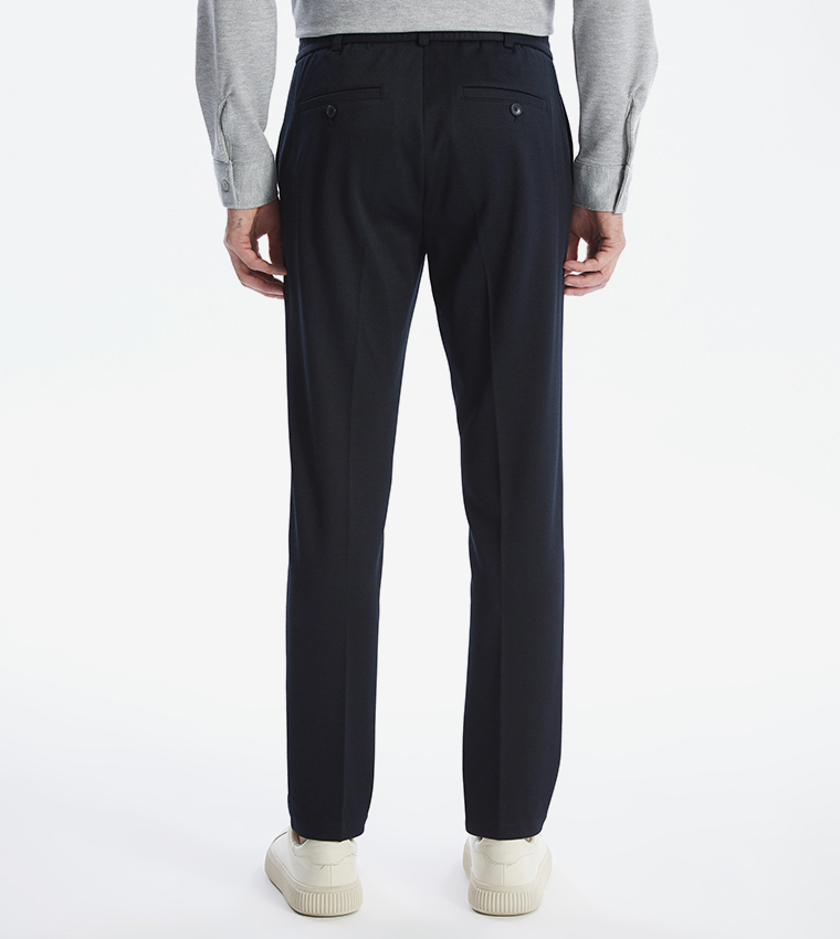 Solid Mid Rise Slim Fit Trousers
