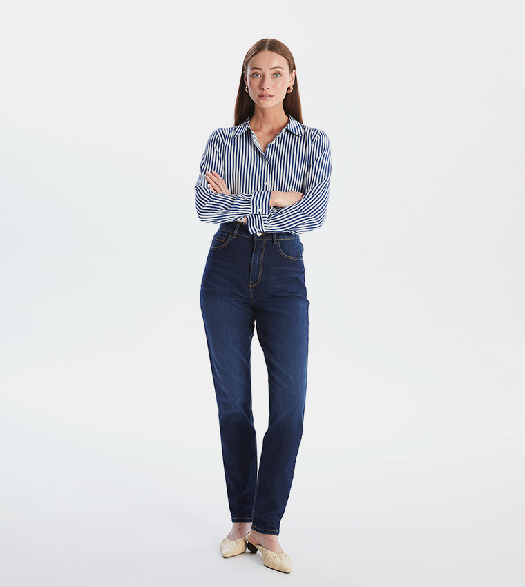 Faded High Waist Mom Fit Jeans