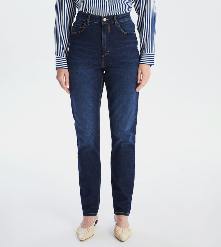 Faded High Waist Mom Fit Jeans