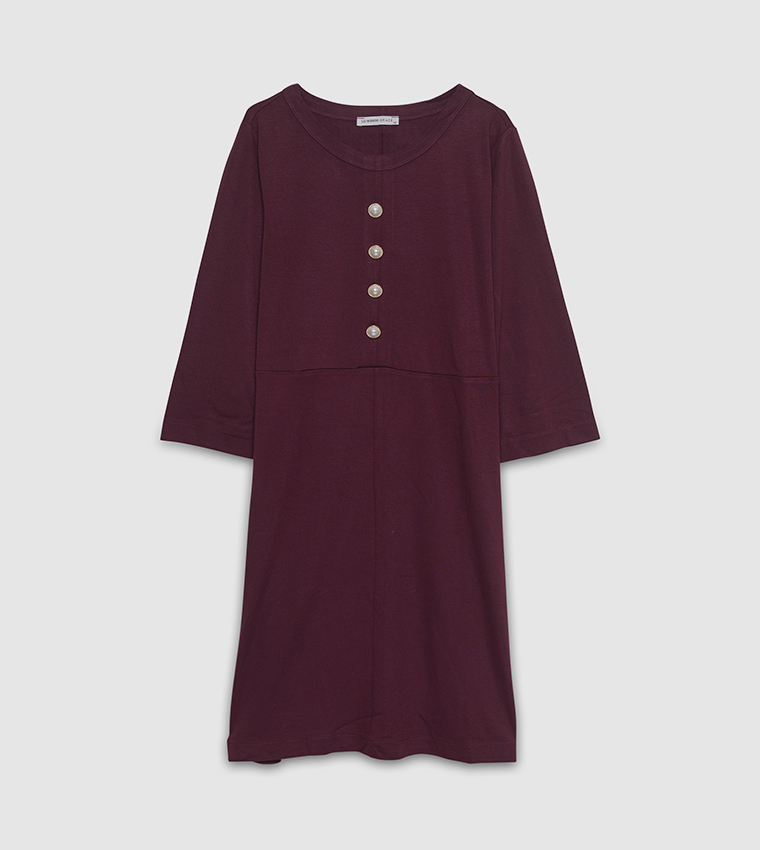 Button Detail Long Sleeves Midi Dress
