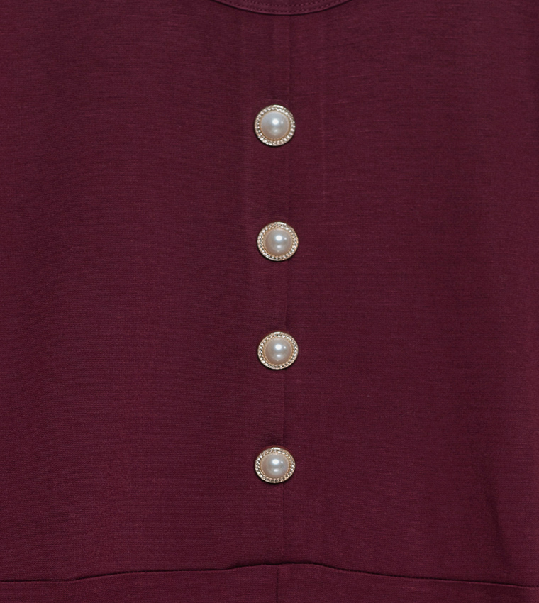 Button Detail Long Sleeves Midi Dress