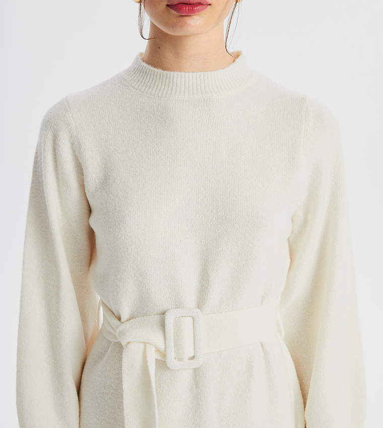 Belted Long Sleeves Sweater Dress