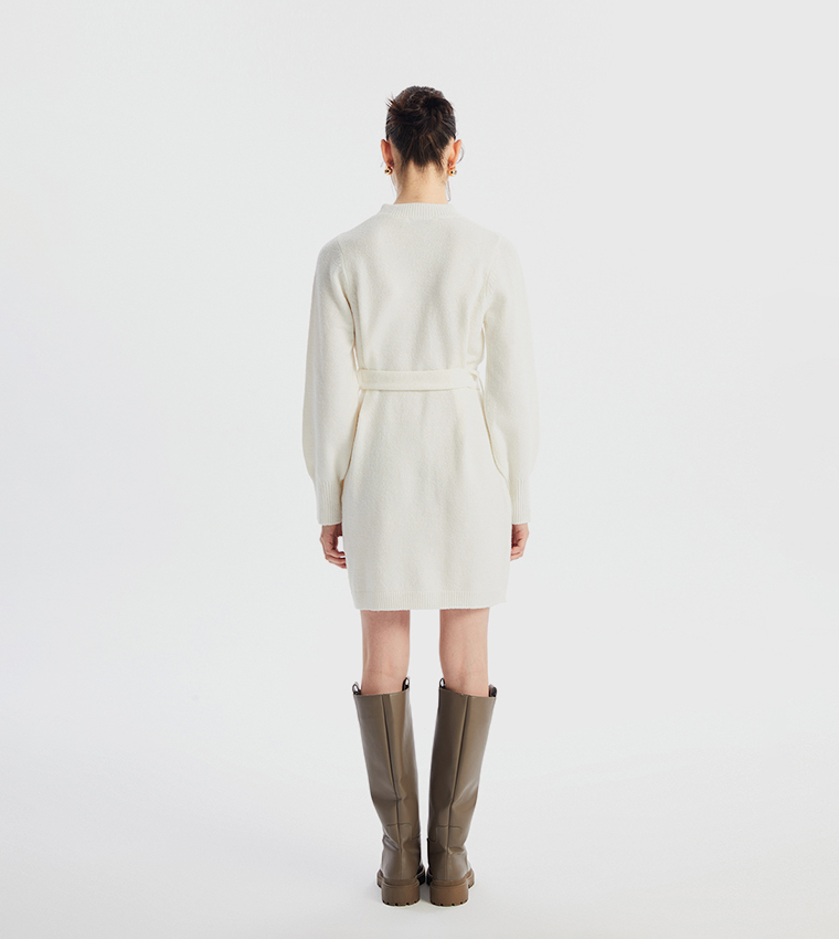 Belted Long Sleeves Sweater Dress