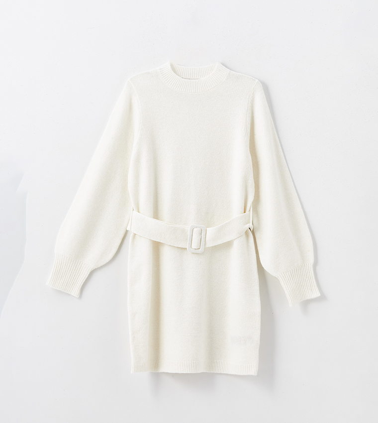 Belted Long Sleeves Sweater Dress