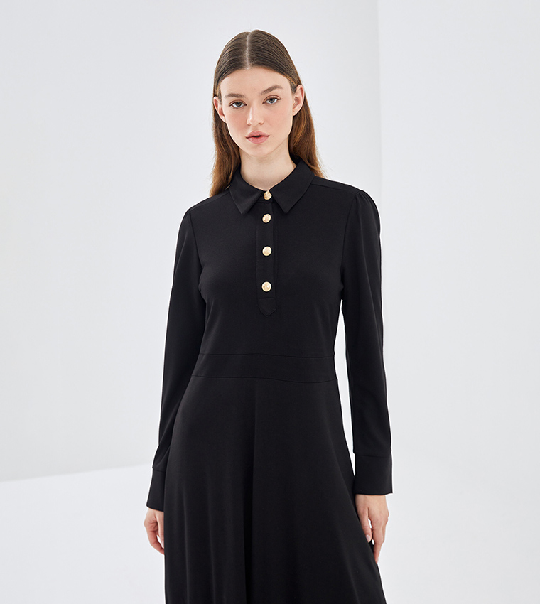 Solid Long Sleeves Maxi Dress