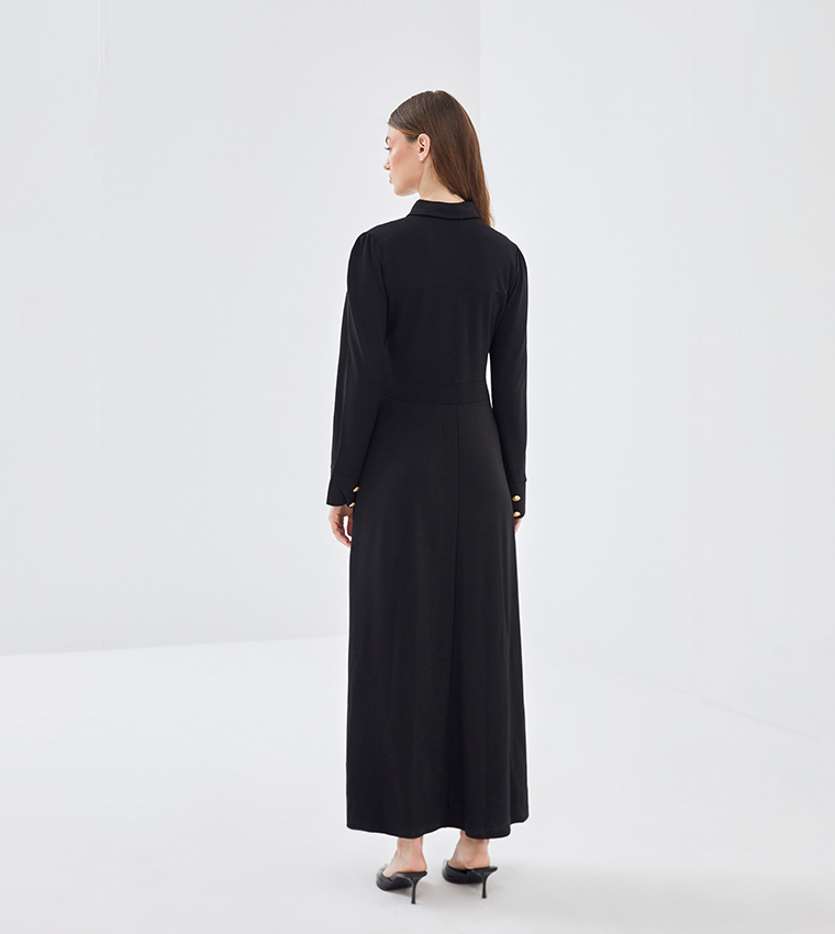 Solid Long Sleeves Maxi Dress