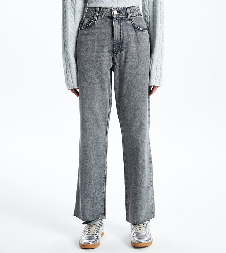 Washed High Waist Straight Fit Jeans