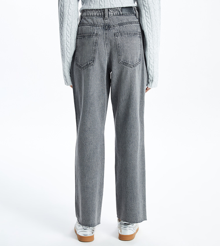Washed High Waist Straight Fit Jeans