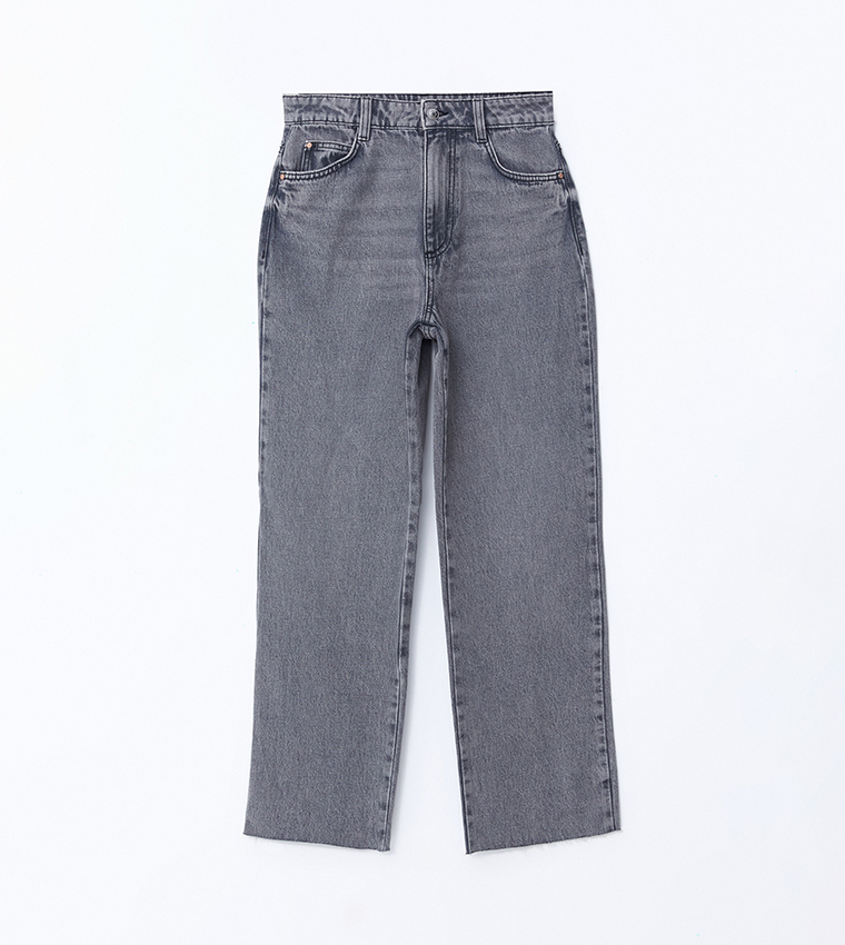 Washed High Waist Straight Fit Jeans