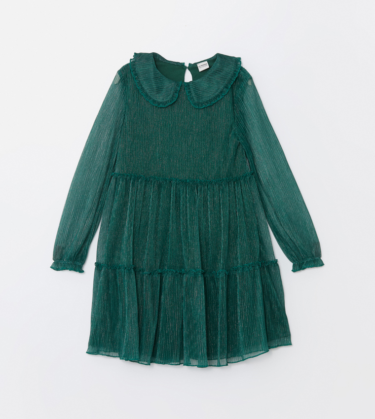 Shimmer Peterpan Collar Tiered Dress