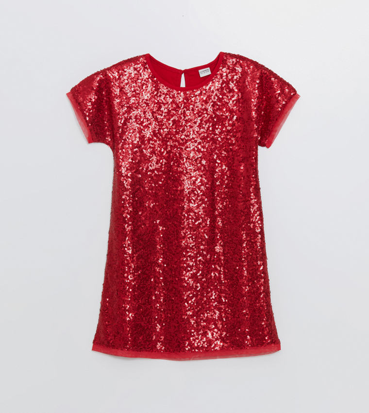 Sequined Crew Neck Midi Dress