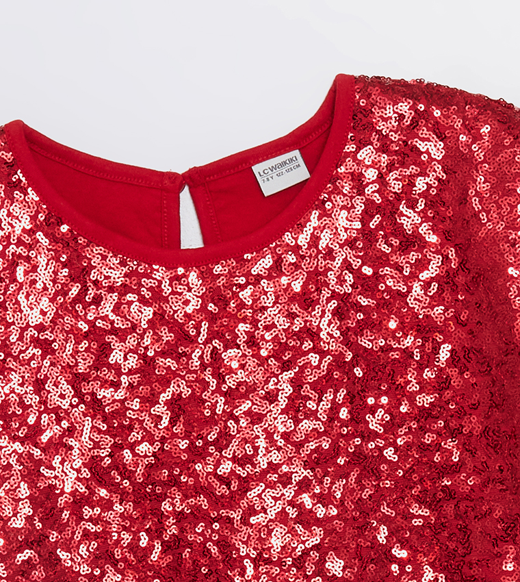 Sequined Crew Neck Midi Dress